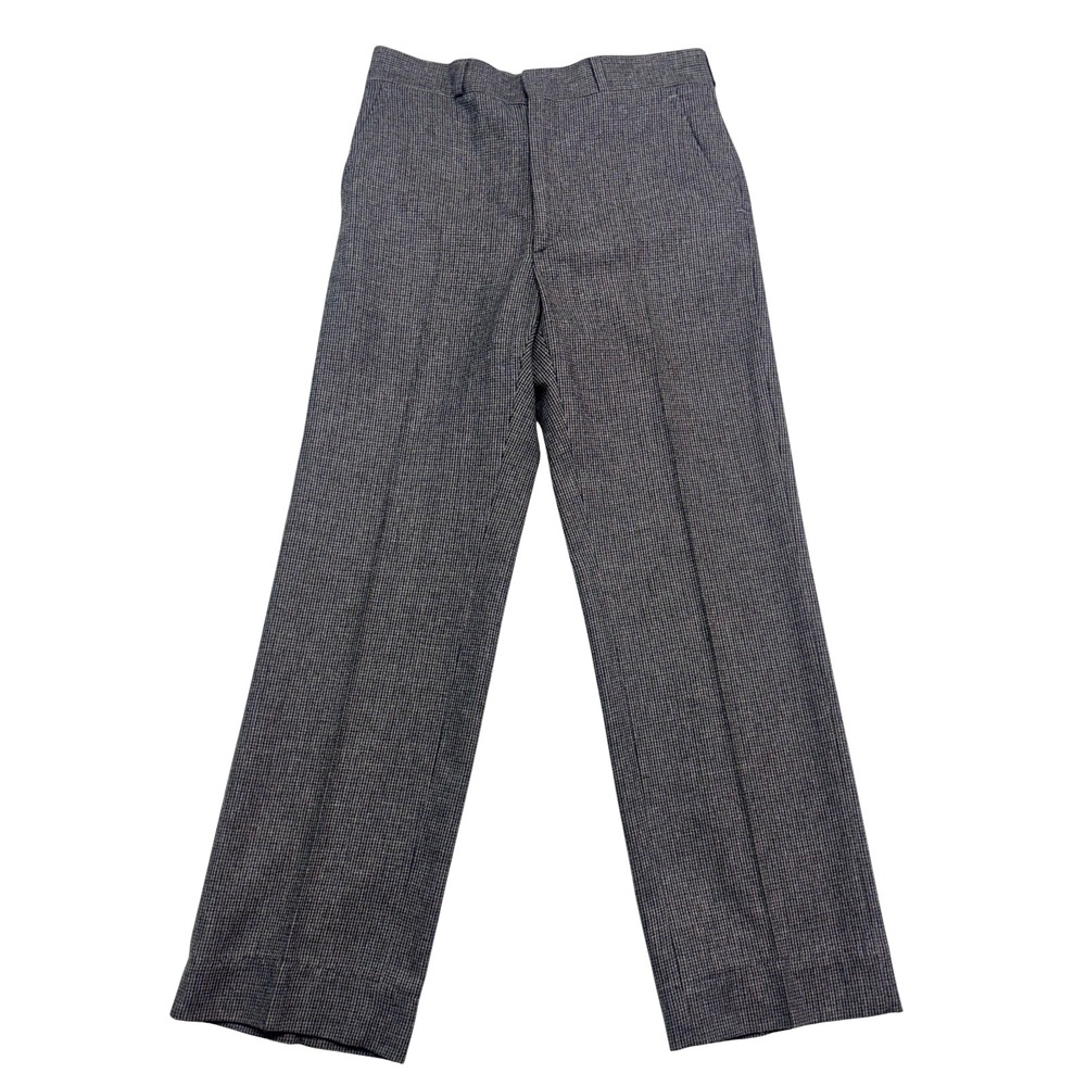 vtg 80s Haggar 31x30 Gray Check Tweed Pants Trousers Wool Flat Front USA Mens